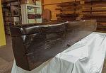SOLD - bc# 136407 - 5x11 x 7.46' Antique Oak Resawn Mantel, Finished - 34.19 bf - Minwax Ebony Stain to match Charring; Charring has been smoothed out (gives interesting shape); Clear Lacquer (Gloss) 