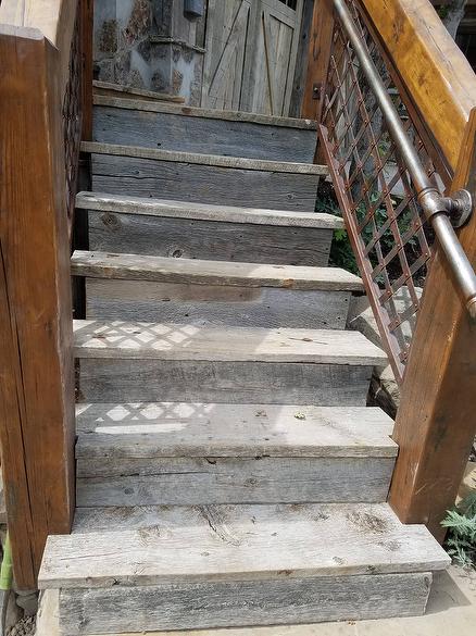 Antique Gray Rough Barnwood stairs and decking