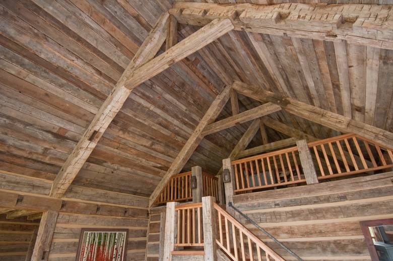 Hewn Timbers and Barnwood Ceiling