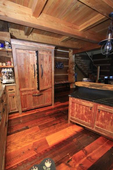 Red Painted Barnwood Cabinets