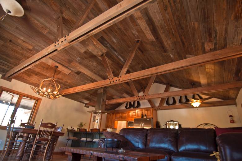 Barnwood trusses and 3/8" syp ceiling (w-b)