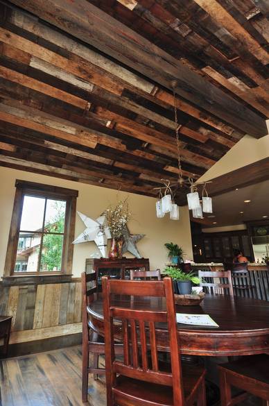 Picklewood flooring, wainscot, ceiling and Weathered Timbers