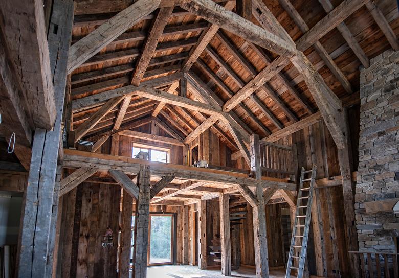 Antique Brown Barnwood and Hand-Hewn Timbers