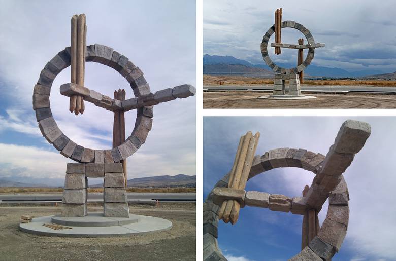 Sculpture using pilings from the Lucin Cutoff
