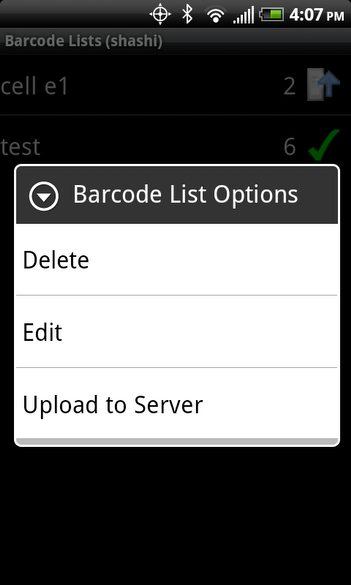 Barcode List Options