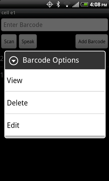 Barcode options (in a barcode list)