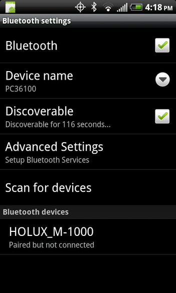 Android - Bluetooth settings screen
