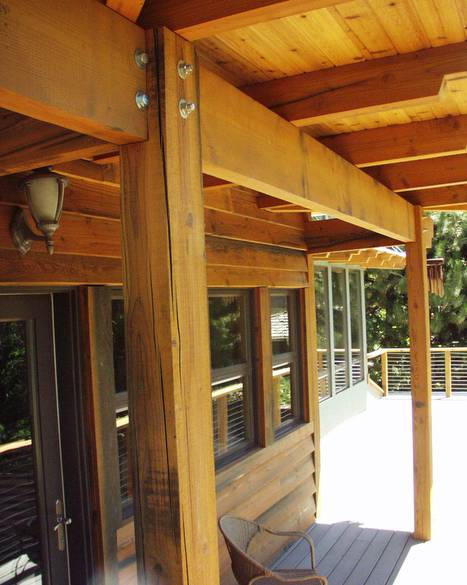 Covered Porch / Trestlewood II " Salty Fir" Timbers and Siding