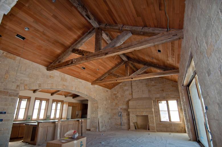 NatureAged Brown Ceiling and Hand Hewn Trusses