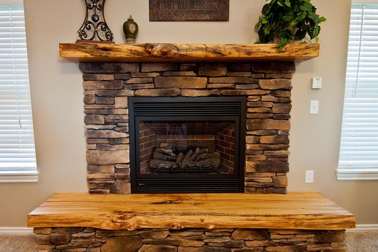 Reclaimed Hardwood (with Live Edge) Mantel and Fireplace Hearth