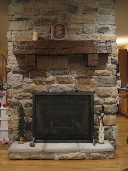 Hand Hewn Oak Mantel with Hand Hewn Corbels / Installed in Amherst, New York Residence
