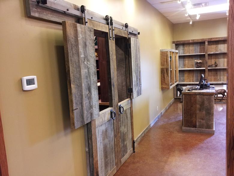 4.5" Wide 2-4' Antique Oak Skip-Planed T&G Flooring / Antique Barnwood Doors - Montana