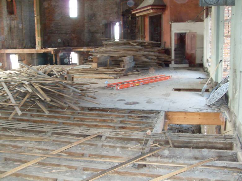 Opera House Main Floor Deconstruction / The view from the main floor to the stage.