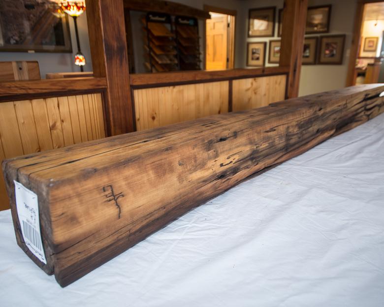Weathered Finished Mantel - Trailblazer Weathered Timber; Wire brushed and sanded; Tung Oil and Polyurethane Mix