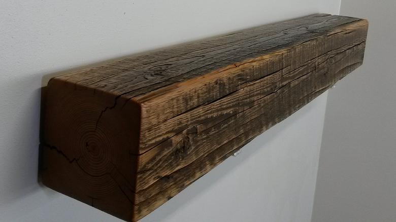 Weathered Finished Mantel - TWII Salty Fir Weathered Timber; sanded; tung-oil + linseed oil + semi-gloss polyurethane finish