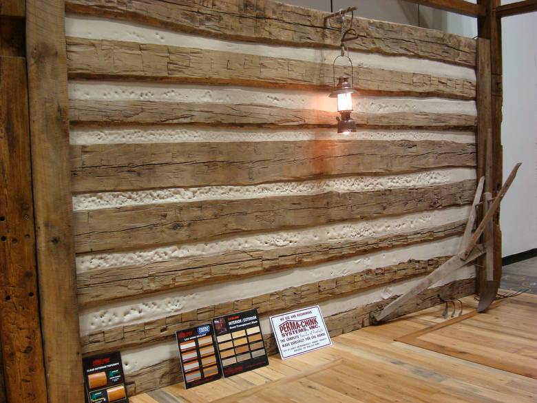 Antique hand-hewn siding wall - horizontal / Permachink chinking was used inbetween