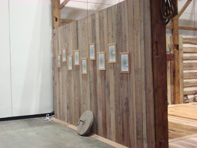 TWII Circle-Sawn lumber wall / w/ Trestlewood II picture frames with the Trestlewood story printed