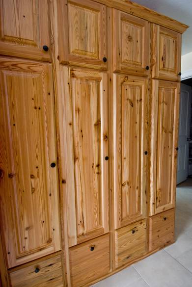 Southern Yellow Pine Cabinets / These cabinets are lockers in a mud room
