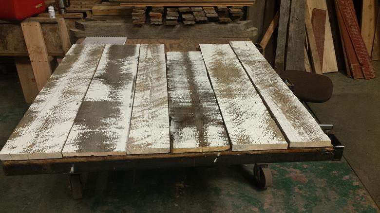 NatureAged White Painted (Medium to Heavy Coverage; 4th board from right band-sawn; the rest are circle sawn)