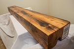 SOLD - bc# 136181 - 5.5x10 x 6' Antique Softwood Resawn Mantel, Finished - 27.50 bf - Cedar Characteristics; Wire-Brushed and Sanded; Tung Oil + Linseed Oil + Polyurethane