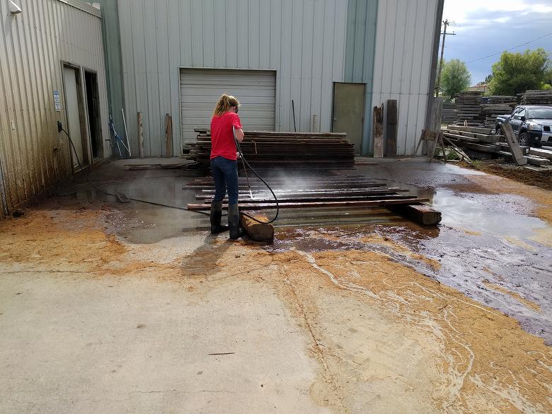 2" Mushroomwood Being Pressure Washed