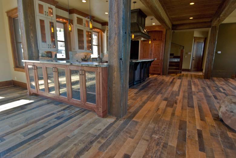 Mixed Hardwoods Skip-Planed Flooring & Trestlewood II "Salty Fir" Circle-Sawn Timbers