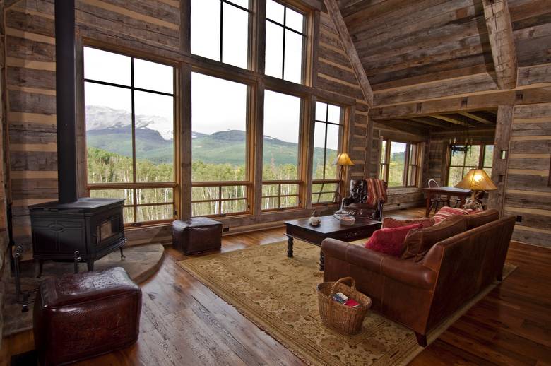 Smooth Oak Floor, Hewn Skins and Timbers, Barnwood Ceiling