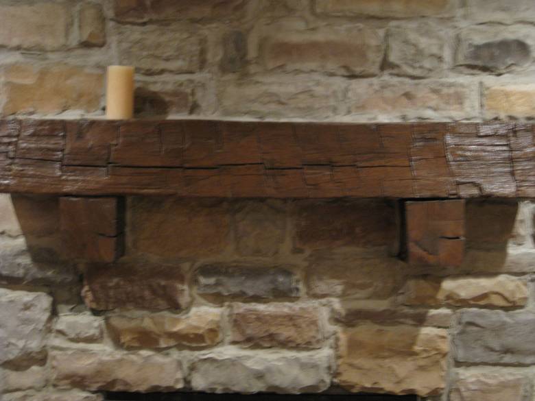 Hand Hewn Oak Mantel with Hand Hewn Corbels / Installed in Amherst, New York Residence