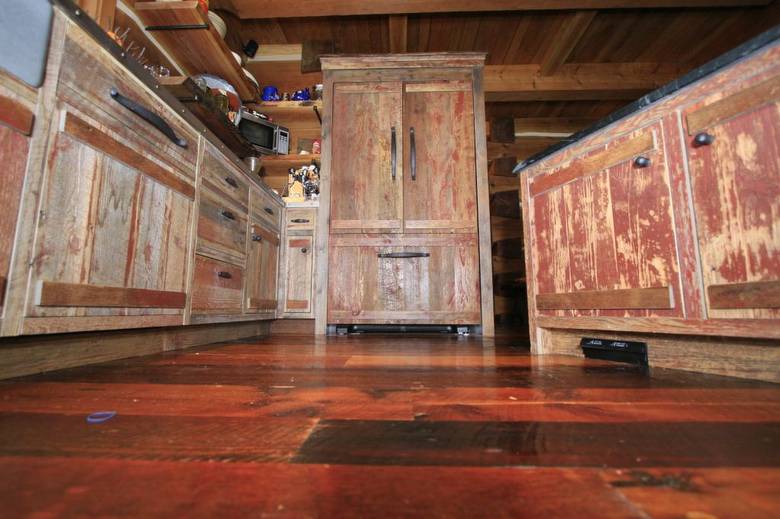 Red Painted Barnwood Cabinets