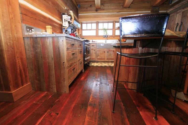 Red Painted Barnwood Cabinets