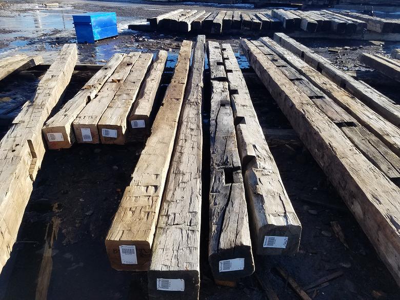 left to right:  8 x 9 x 20, 8 x 9 x 23, 9 x 9 x 20, and 8 x 9 x 19 hand-hewn timbers