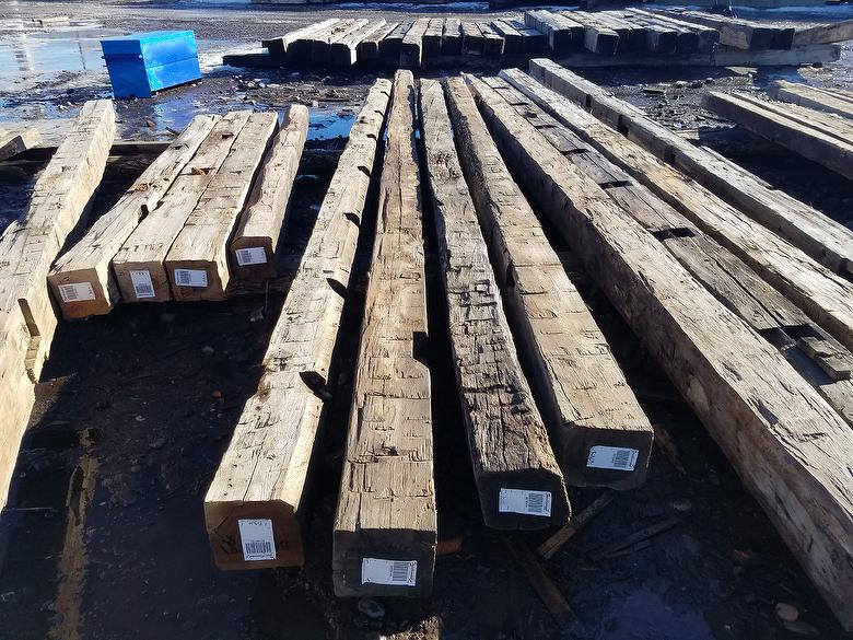left to right:  8 x 9 x 20, 8 x 9 x 23, 9 x 9 x 20, and 8 x 9 x 19 hand-hewn timbers