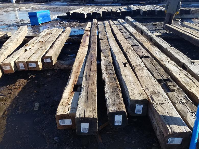 left to right:  8 x 9 x 20, 8 x 9 x 23, 9 x 9 x 20, and 8 x 9 x 19 hand-hewn timbers