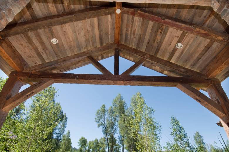 Hewn Truss and Barnwood Ceiling