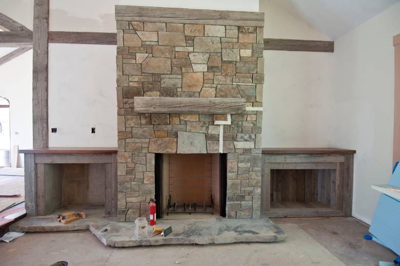 Weathered TWII Timber Mantel and Cabinets