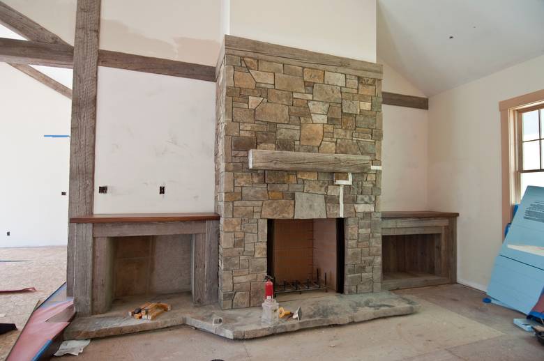 Weathered TWII Timber Mantel and Cabinets