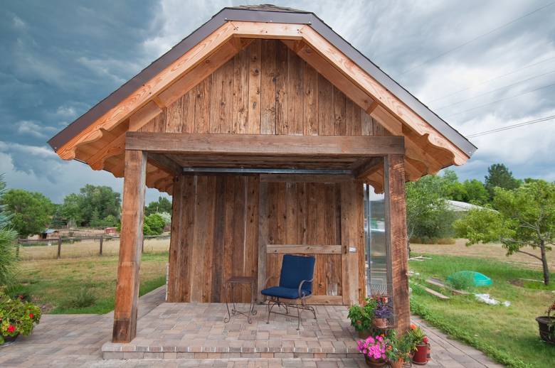 Greenhouse with Mushroomwood siding and Brown Barnwood