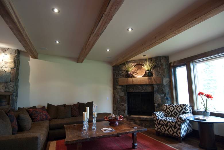 TWII Circle-Sawn Timber Mantel (The timbers in the ceiling are also TWII)