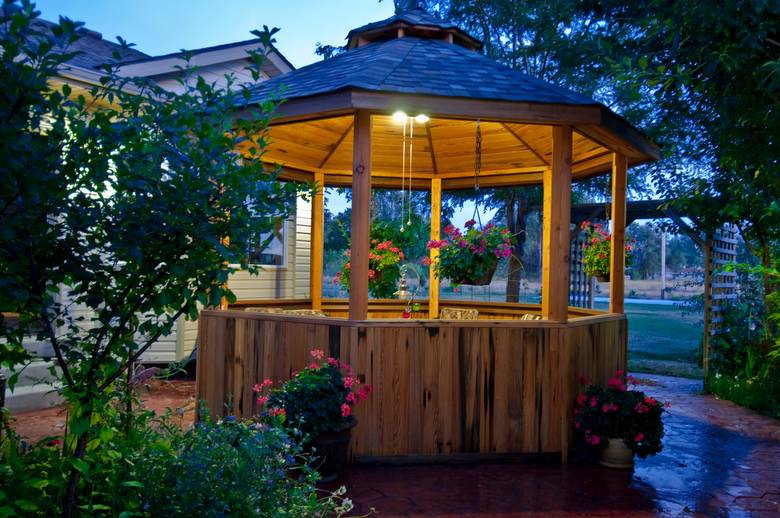 Cypress--Ceiling and paneling; Redwood--Trim; DF--Posts