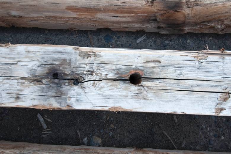10x14 Willamette Weathered DF Timbers (Large Bolt Hole at about 10'.  Smaller Bolt Hole about 1' from the big hole)