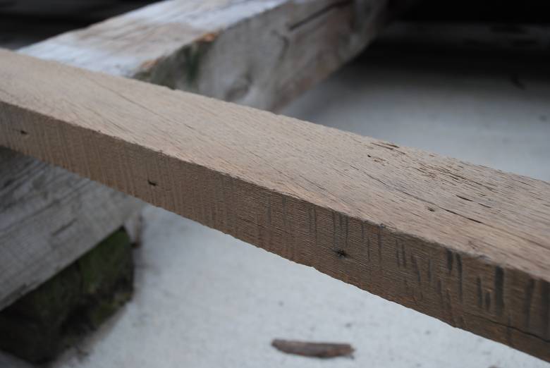 Oak 2" Material with Naily Edge (Wire Brushed)--note nail holes in edge.  The nails may be removed or broken off inside the wood.