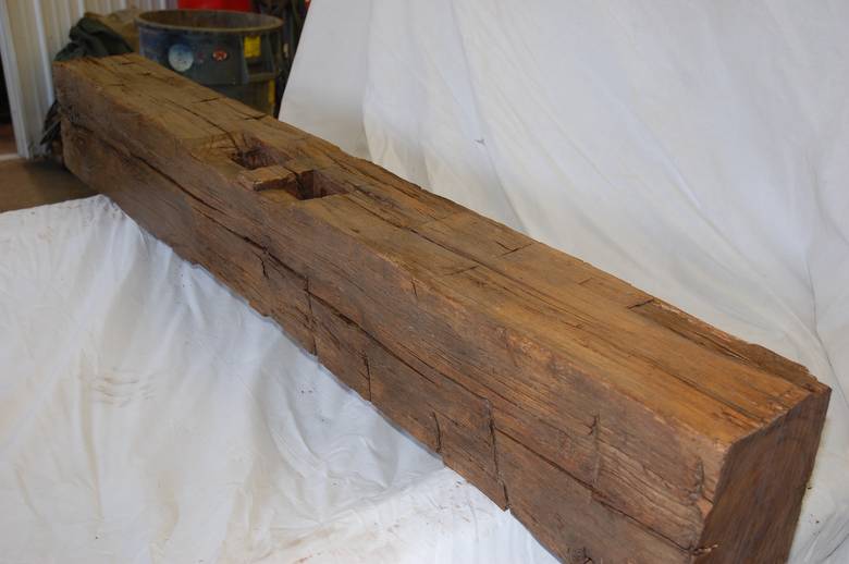 Hand Hewn Hickory Mantel - Finished with Lt. Brn. wax