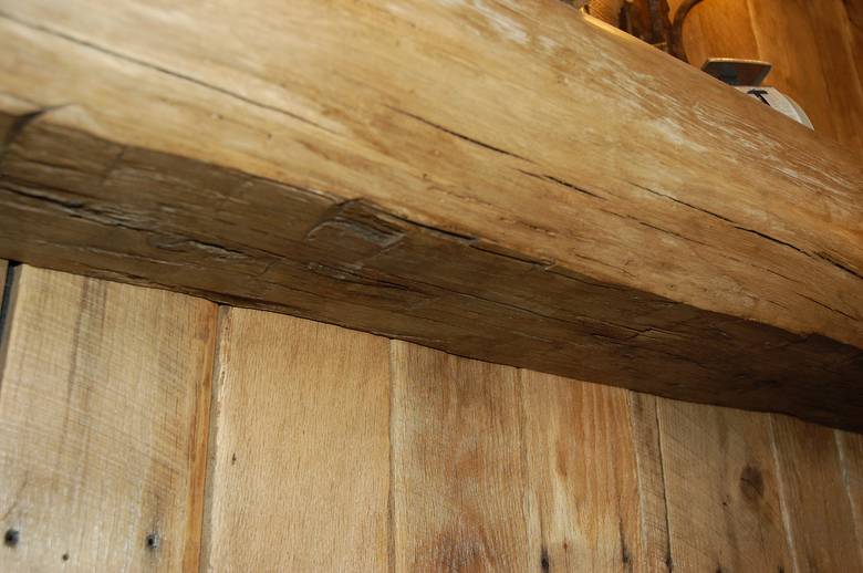 Hand Hewn Oak Sleeper Mantel - Finished with Lt. Brn. wax