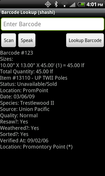 Barcode Lookup after pressing the Lookup Barcode button