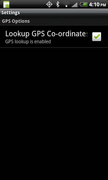 Enable GPS lookup to get GPS co-ordinates from the GPS device