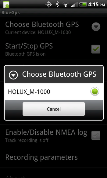 BlueGps (selecting the GPS device)