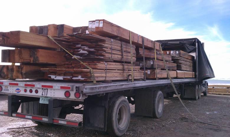 Load of Trestlewood II Circle-Sawn Timbers and TWII 1x8 C-S Resawn Slabs