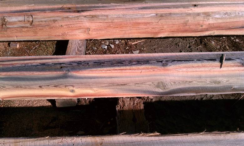 TWII Character Timbers cut from Butt Ends of Piling--holes and staining