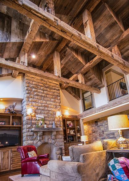 Hand-Hewn Timbers and NatureAged Barnwood Ceiling