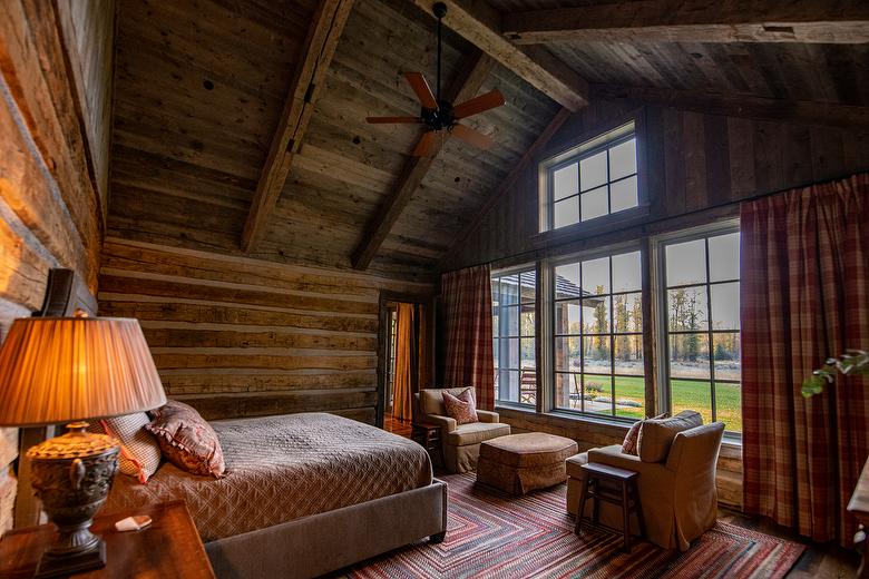 Hand-Hewn Timbers and Antique Barnwood T & G Ceiling and Antique Gray Barnwood and 2" Hand-Hewn Skins